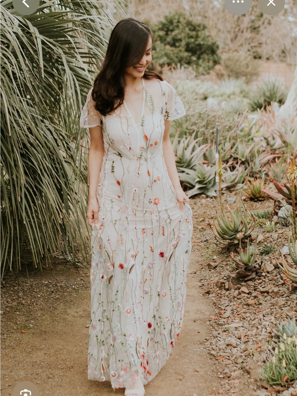 Elestory ivory Floral Embroidered V-Neck Maxi Dress